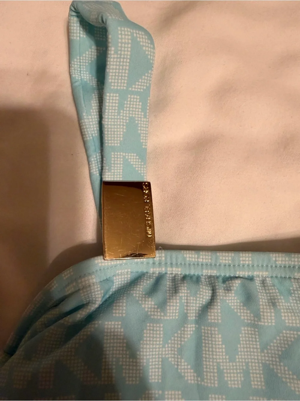 MICHAEL Michael Kors Light Blue MK Logo One-Piece Swimsuit